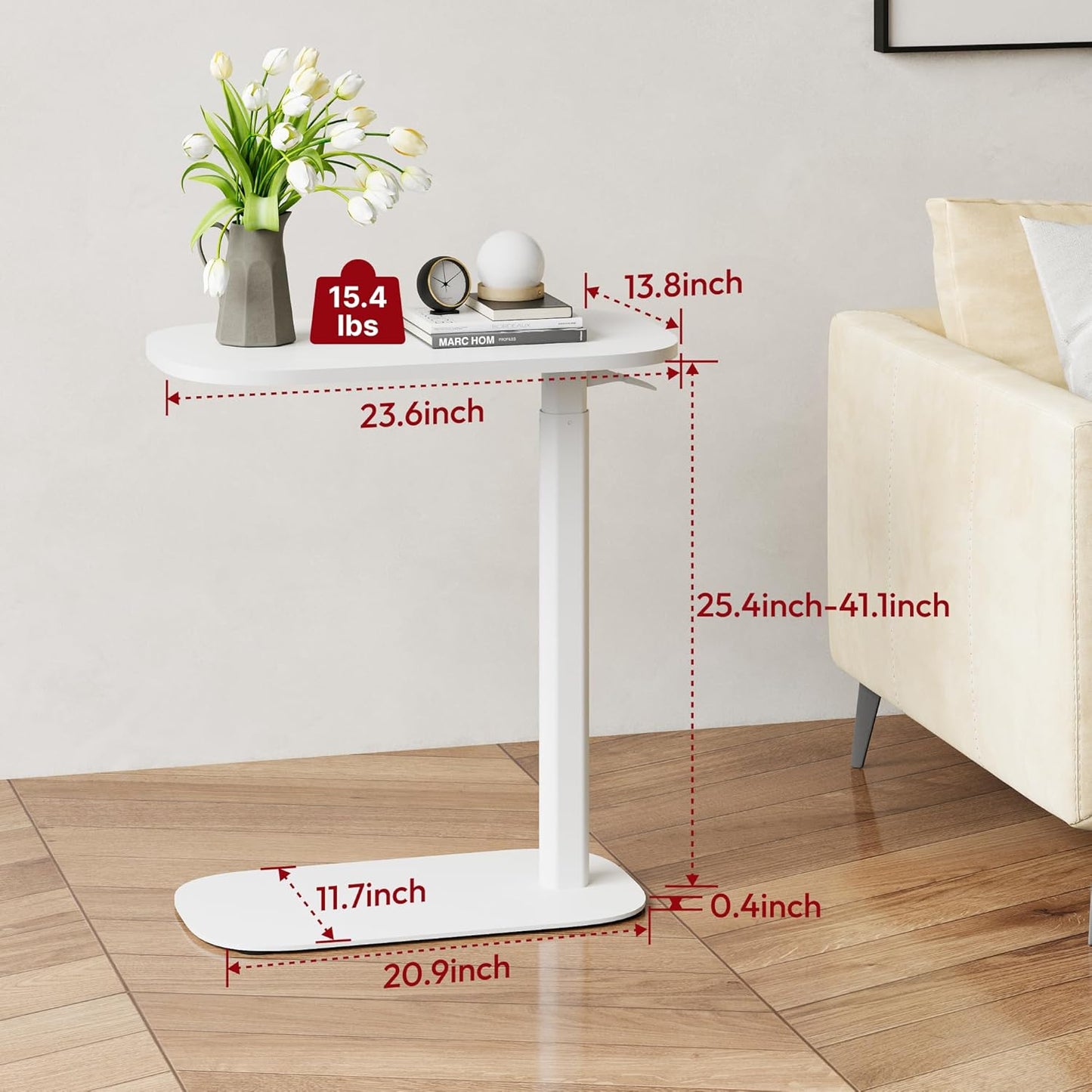 SANODESK Small Standing Desk Pneumatic Height Adjustable Small Sit Stand Desk Laptop Desk Overbed Table Computer Cart for Home Office Computer Workstations(23.6" W x 13.8" D,White)