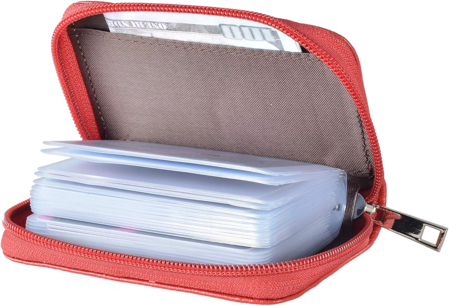 Easyoulife Genuine Leather Credit Card Holder Zipper Wallet With 26 Card Slots