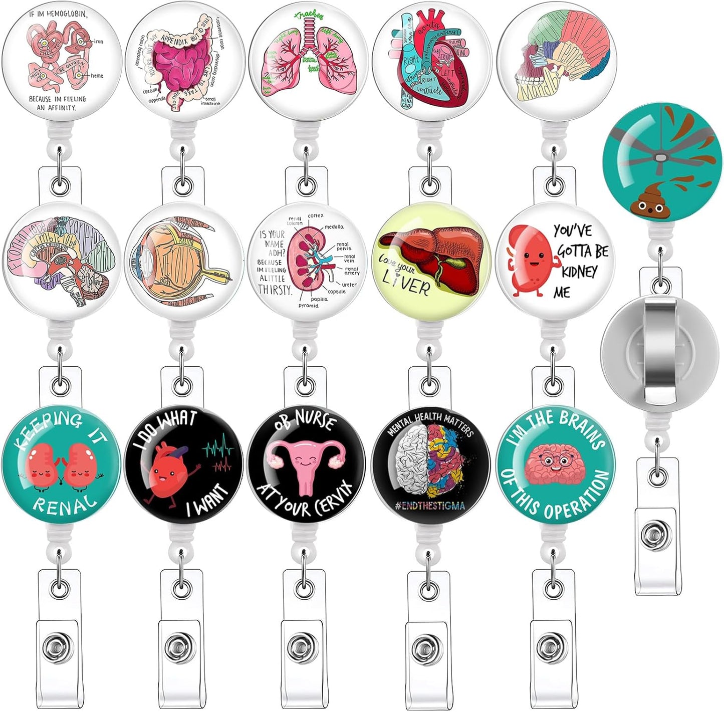 16pcs Badge Reels Retractable Badge Holders,Id Badge Holders Retractable with Clip,Cute Badge Reel for Men,Women,Girls 18