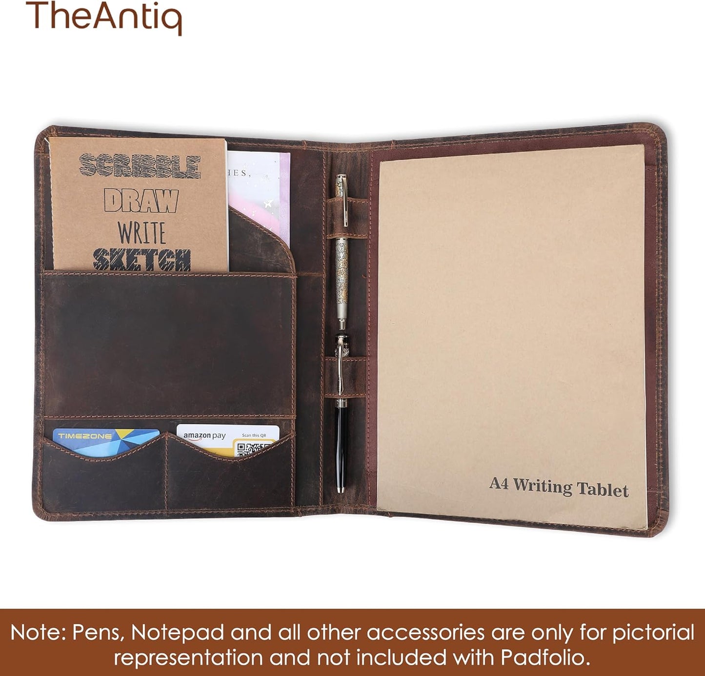 Leather Portfolio Organizer Professional Leather Padfolio for Men and Women A4 Document Folder Resume Holder Legal Pads 8.5 x 11 Padfolio Executive Writing Pad and Document Organizer Brown
