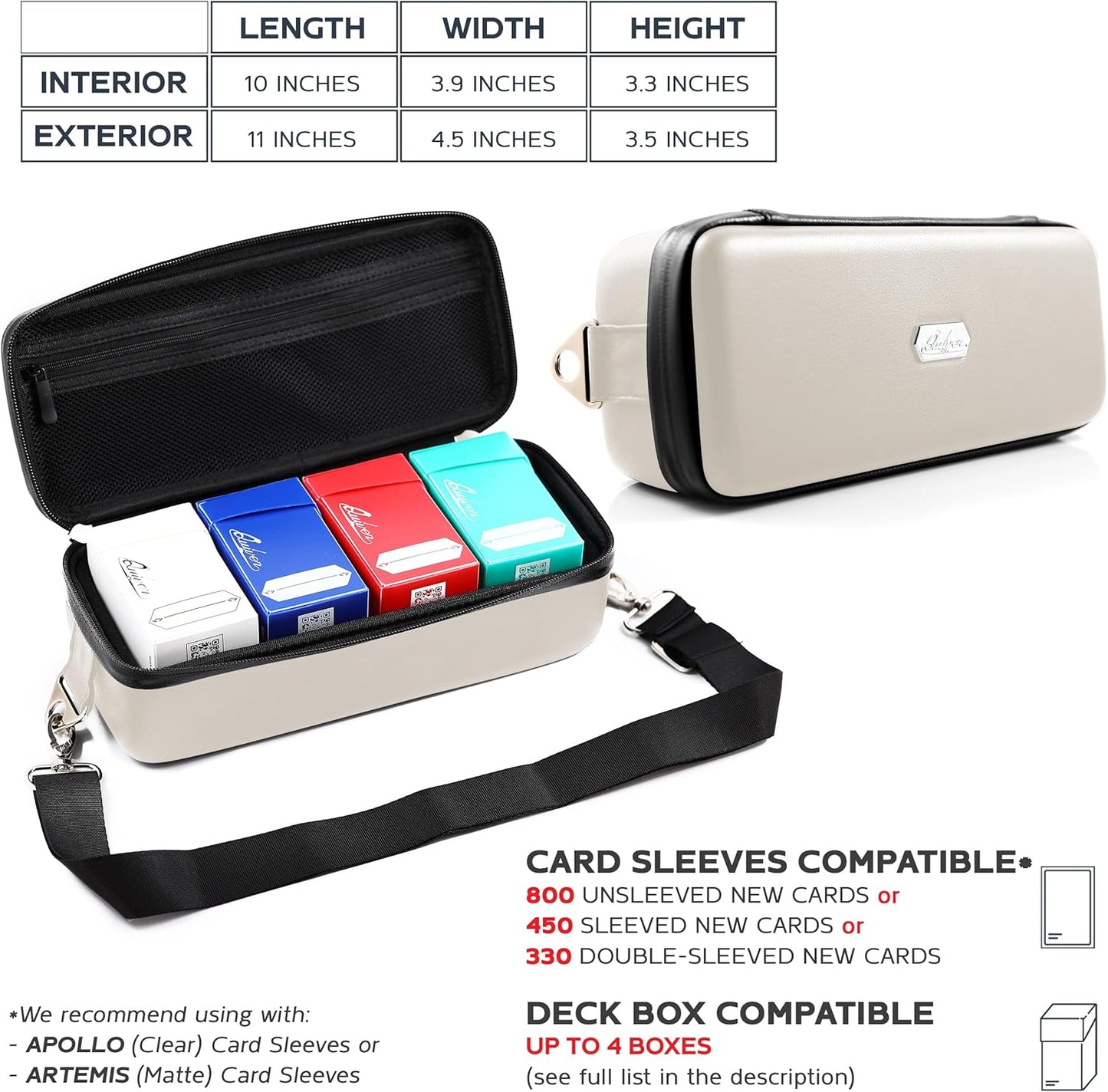 Quiver Time Ivory Bolt Card Carrying Case fits Pokemon Cards and other TCG Games - Storage Bag for Playing/Trading Cards and Deck Box (Straps, Dividers & 100 Apollo Card Sleeves)