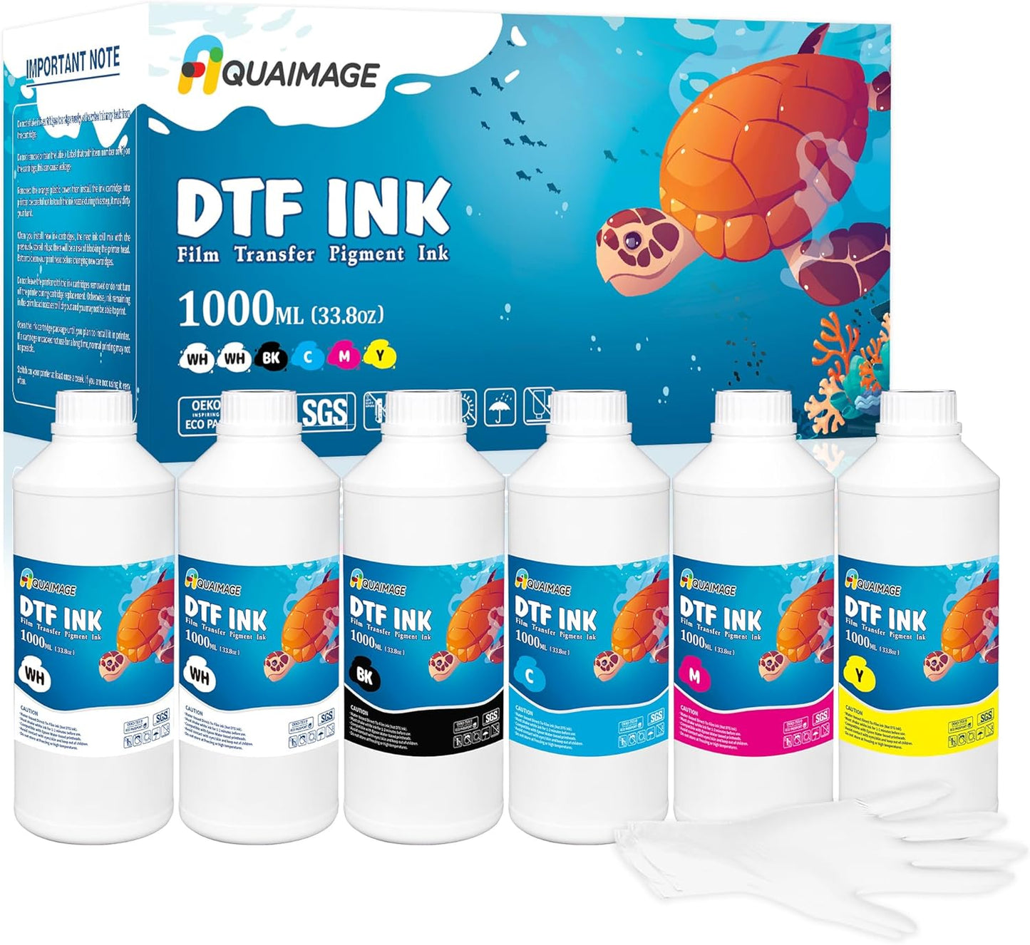 Premium DTF Ink 6000 ml, DTF Transfer Ink for PET Film, Refill Ink for printheads ET-8550, XP-15000, XP600, I3200, L1800, Direct to Film Heat Transfer Printing, 1000ml x 6 (2W+BKCMY)