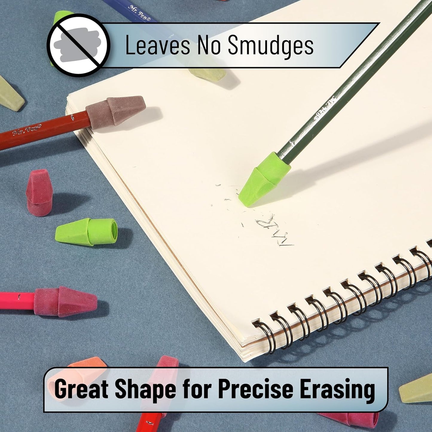 Mr. Pen- Pencil Erasers Toppers, 120 Pack, Colorful, Latex Free, No Smudge, Mr Pen Erasers for Pencils