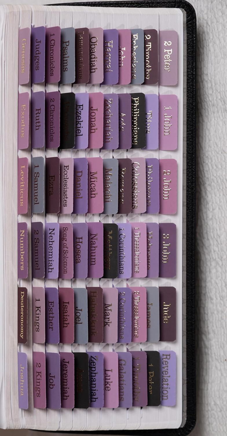 UPAFEXXI-Laminated Bible Tabs (Gold Foil Embossed Lettering), Bible Tabs for Women and Men, Reposition Large Print Stickers, Easy to Read and Apply, 80 Chapters Labels for Easy Navigation(Purple)