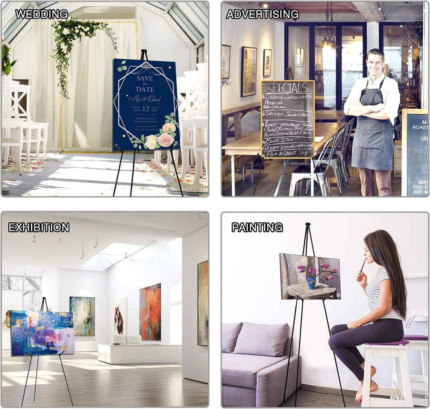 AROIC 63 "Easel Stand for Display, 20 Pack Portable Foldable Metal Easel, Easels for Signs Wedding Logos,Arts, Painting,Adjustable Floor Easels with 20 Storage Bag