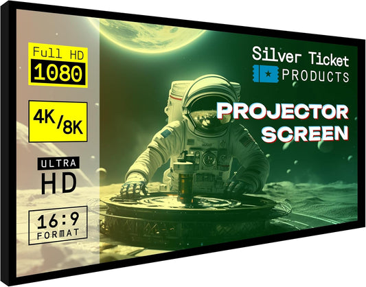 Silver Ticket Products STR Series 6 Piece Home Theater Fixed Frame 4K / 8K Ultra HD, HDTV, HDR & Active 3D Movie Projection Screen, 16:9 Format, 175" Diagonal, White Material STR-169175