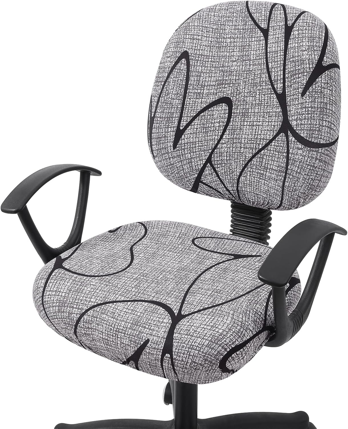 Smiry Stretch Printed Office Computer Chair Covers, Universal Washable Removable Desk Rotating Chair Slipcovers Protector, Seat + Backrest Cover - Grey and Black