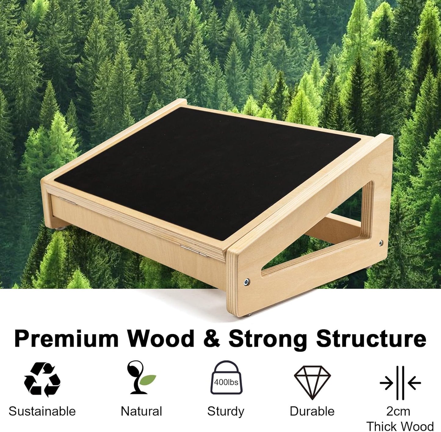 WOOD CITY Foot Rest for Under Desk at Work, 3 Heights Adjustable Footrest with Silicone Surface, 2 in 1 Foot Stool Improve Posture, Reduce Fatigue & Pain, Ideal for Home/Office/Gaming (Natural)