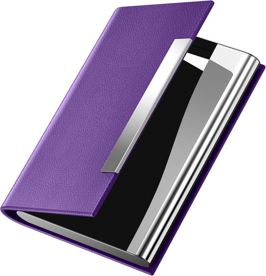 Padike Business Card Holder, Business Card Case Professional PU Leather & Stainless Steel Multi Card Case,Business Card Holder Wallet Credit Card ID Case/Holder for Men & Women. (Purple)