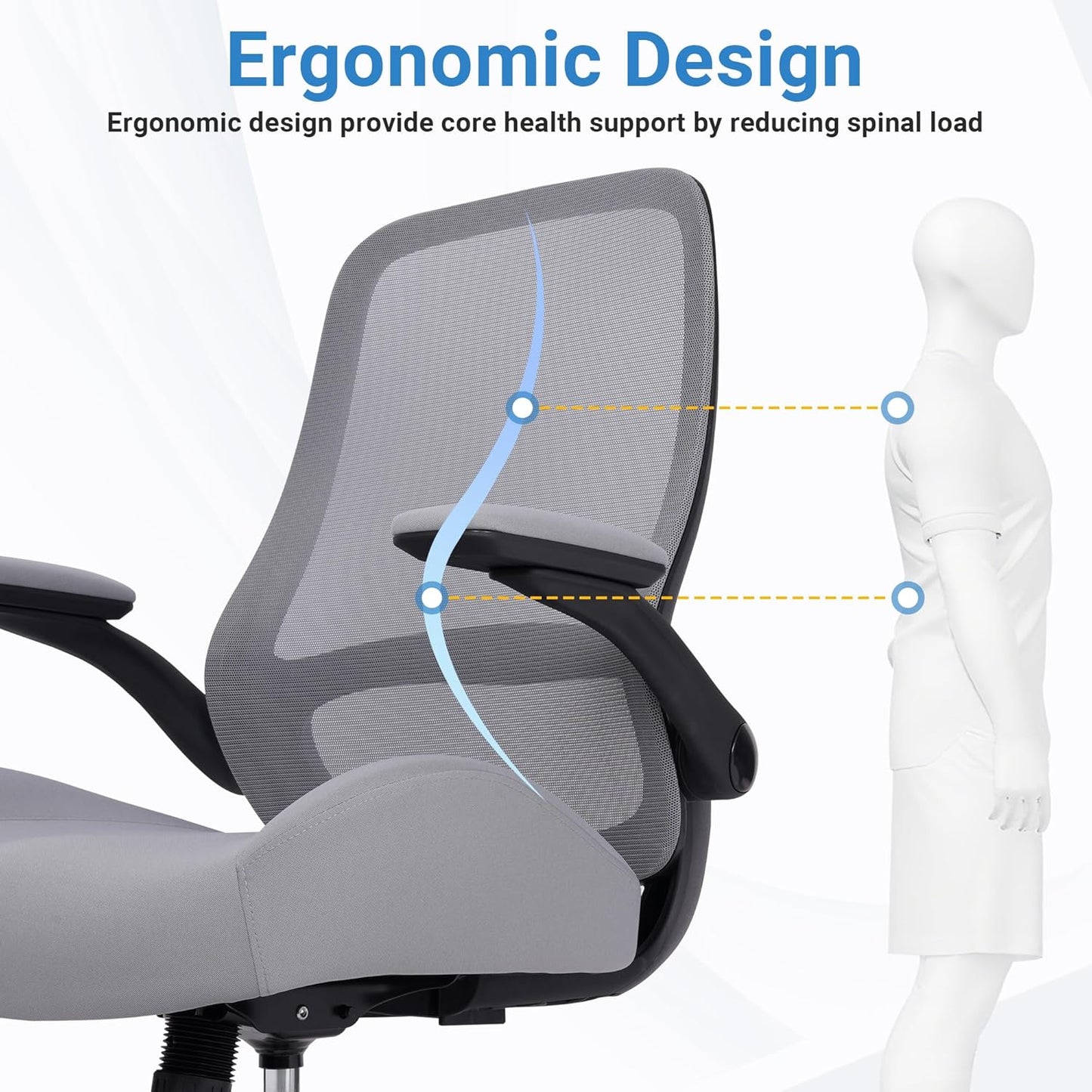 HYLONE Heavy Duty Office Chair, 5" Thickened Seat Ergonomic Desk Chair with Adjustable Armrests, Home Office Computer Chairs for Long Hours Mesh Executive Chair(Dark Grey)