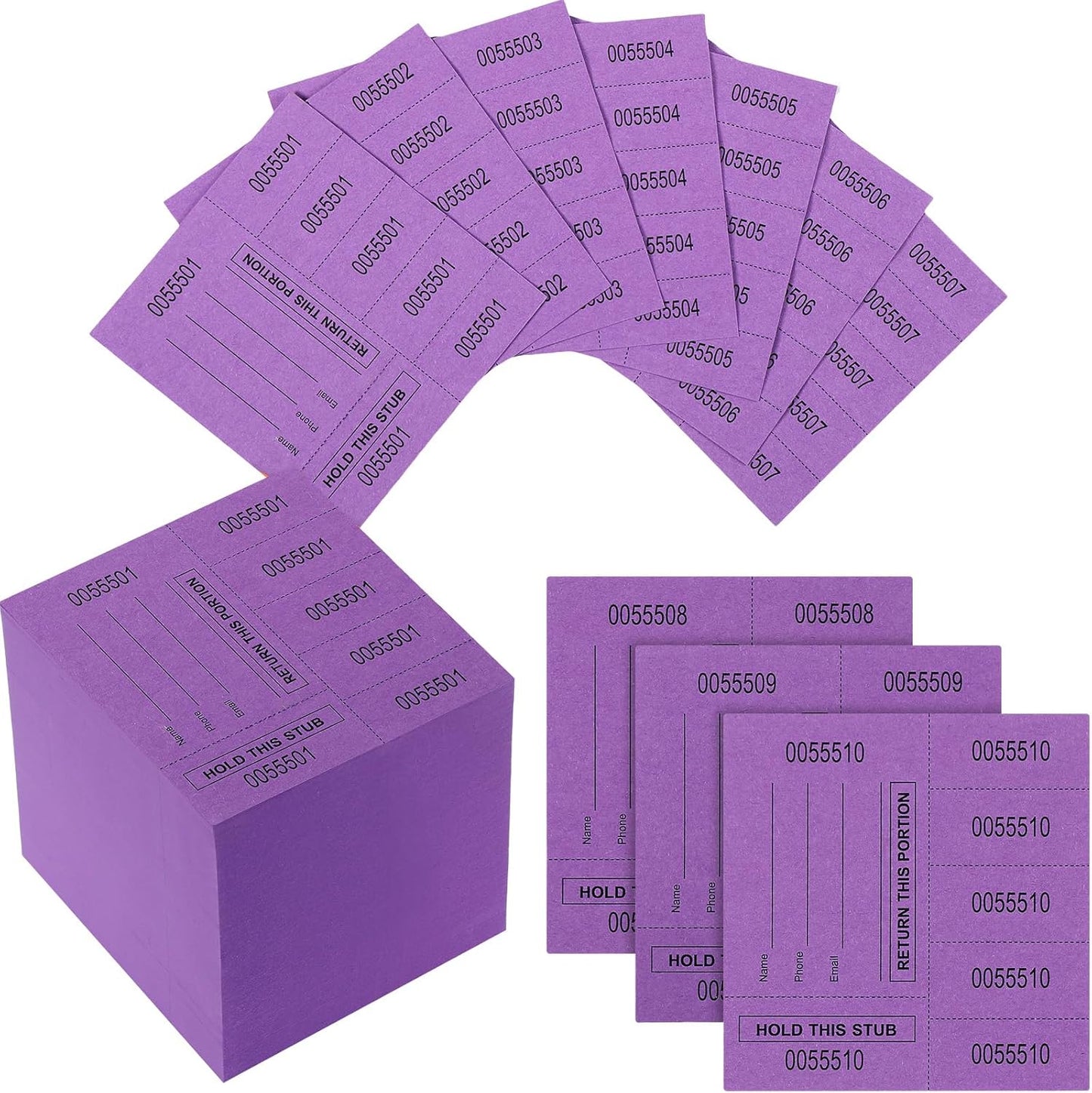 Kosiz 1000 Sheet 5 Bid Raffle Tickets Chinese Auction Tickets Sheets Auction Fundraiser Ticket Numbered with Name and Phone Number Per Sheet Raffle Tags for Silent Bidding (Deep Purple)