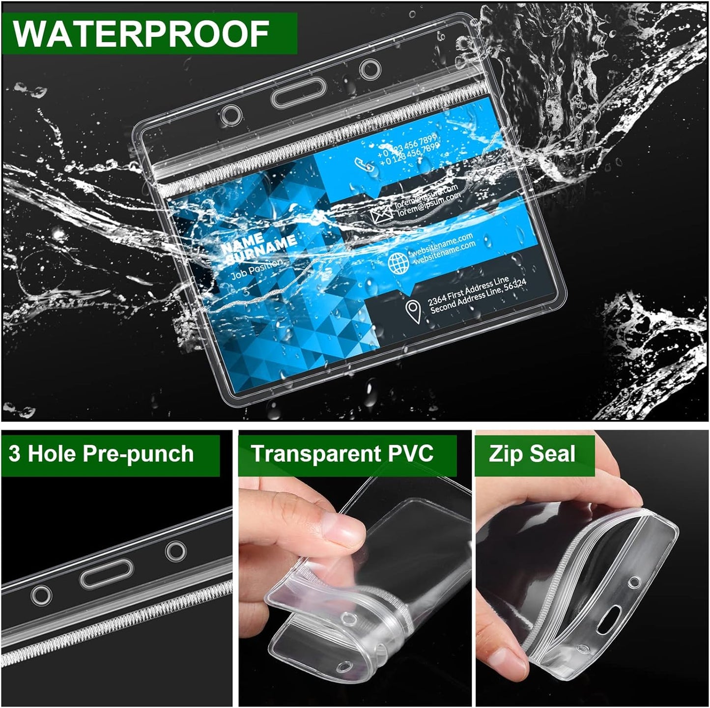 Marspark 50 Sets Clear Name Tags with Lanyard, Lanyards for ID Badges Reusable Strap with ID Holder Plastic Name Badges for Adults Business School Church Conference (Green)