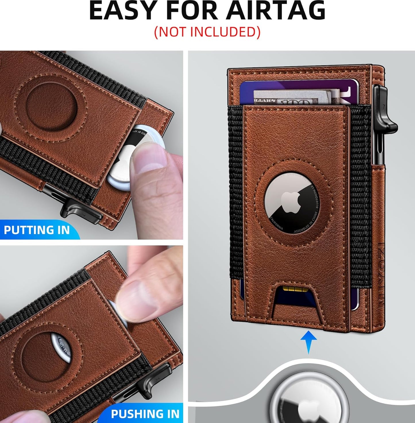 Airtag Wallet for Men, Slim Pop Up Credit Card Holder RFID Blocking Mens Minimalist wallet for 7-9 Cards ID Window, with Gift Box