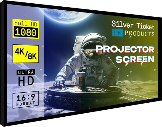 Silver Ticket Products STR Series 6 Piece Home Theater Fixed Frame 4K / 8K Ultra HD, HDTV, HDR & Active 3D Movie Projection Screen, 16:9 Format, 100" Diagonal, Woven Acoustic Material STR-169100-WAB