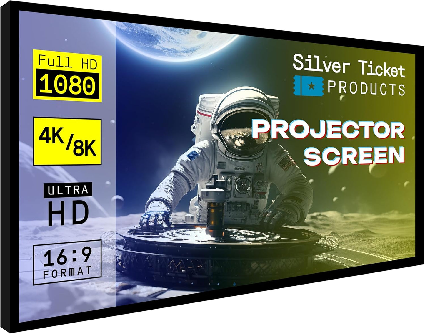 Silver Ticket Products STR Series 6 Piece Home Theater Fixed Frame 4K / 8K Ultra HD, HDTV, HDR & Active 3D Movie Projection Screen, 16:9 Format, 128" Diagonal, Woven Acoustic Material STR-169128-WAB
