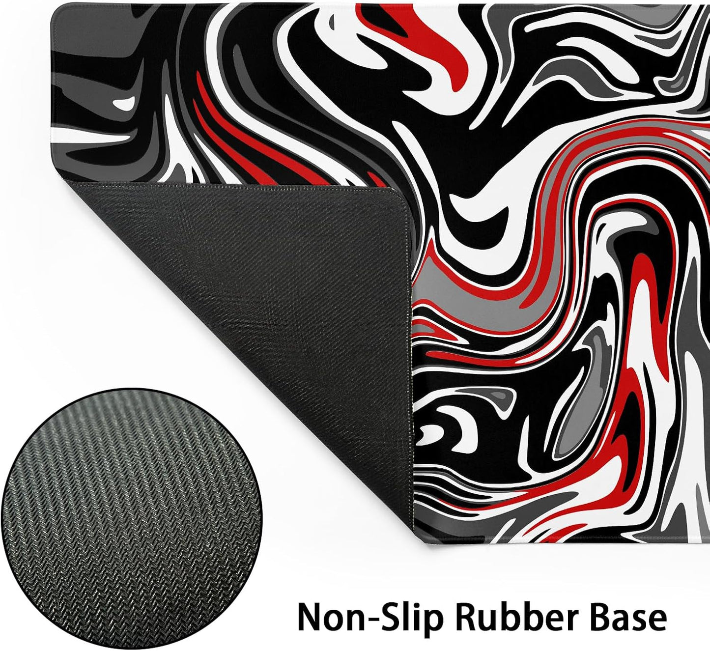 Black Red Swirl Gaming Mouse Pad XXL Gray Marble Grey Fluid Design Extended Large Mat Mousepad Desk Pad Non-Slip Rubber Base Stitched Edge Keyboard Pad Playmat for Computer,35.4×15.7 Inch
