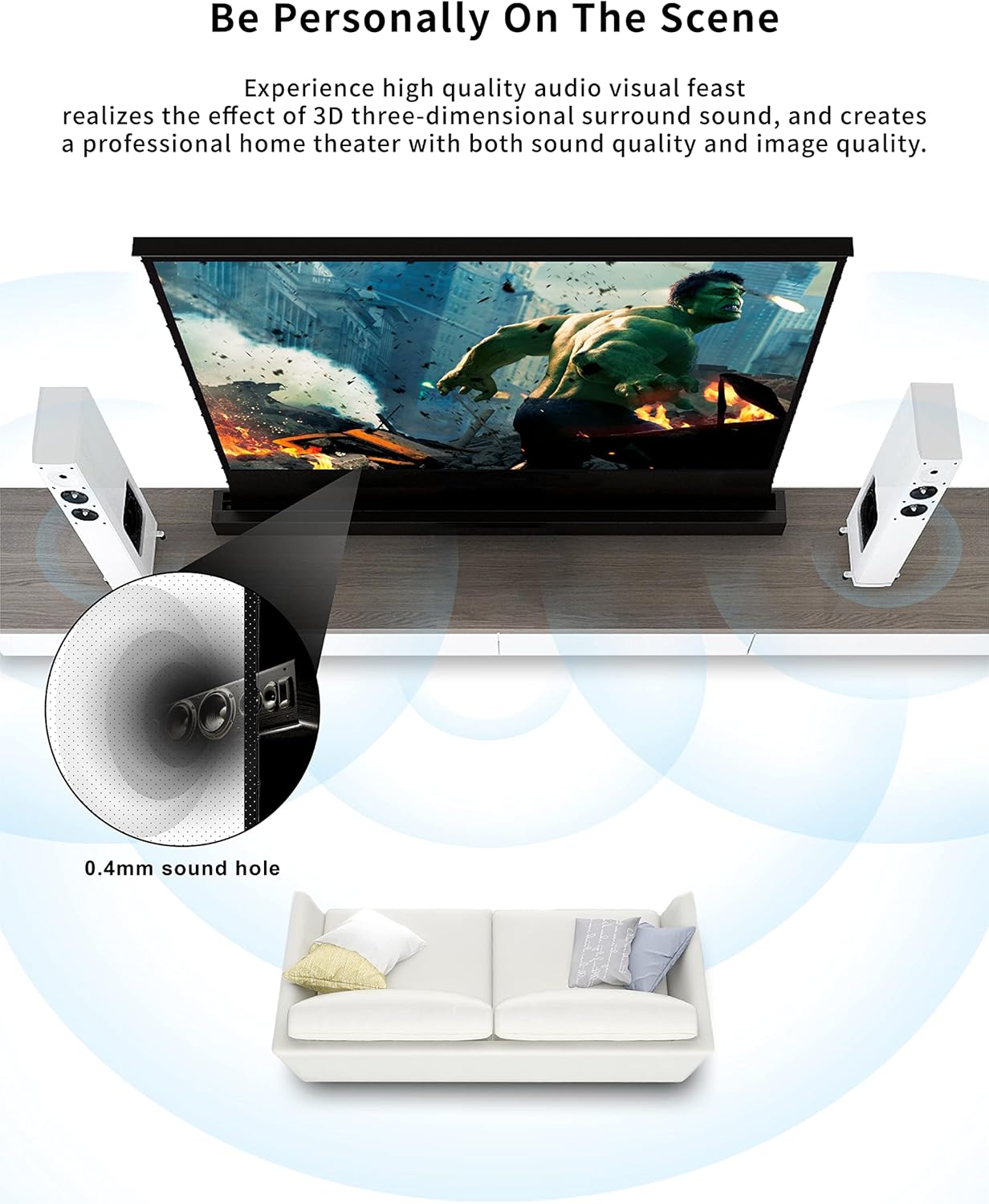VIVIDSTORM-Projector Screen with Stand S 72 Inch Sound Transparent Perforated Floor Rising White Fabric 4k HD Ready Home/Movie Theatre Work with Normal Throw Projector, VSDSTPW72H