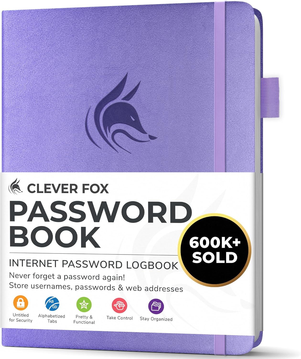 Clever Fox Password Book with alphabetical tabs. Internet Address Organizer Logbook. Small Pocket Password Keeper for Website Logins (Lavender)