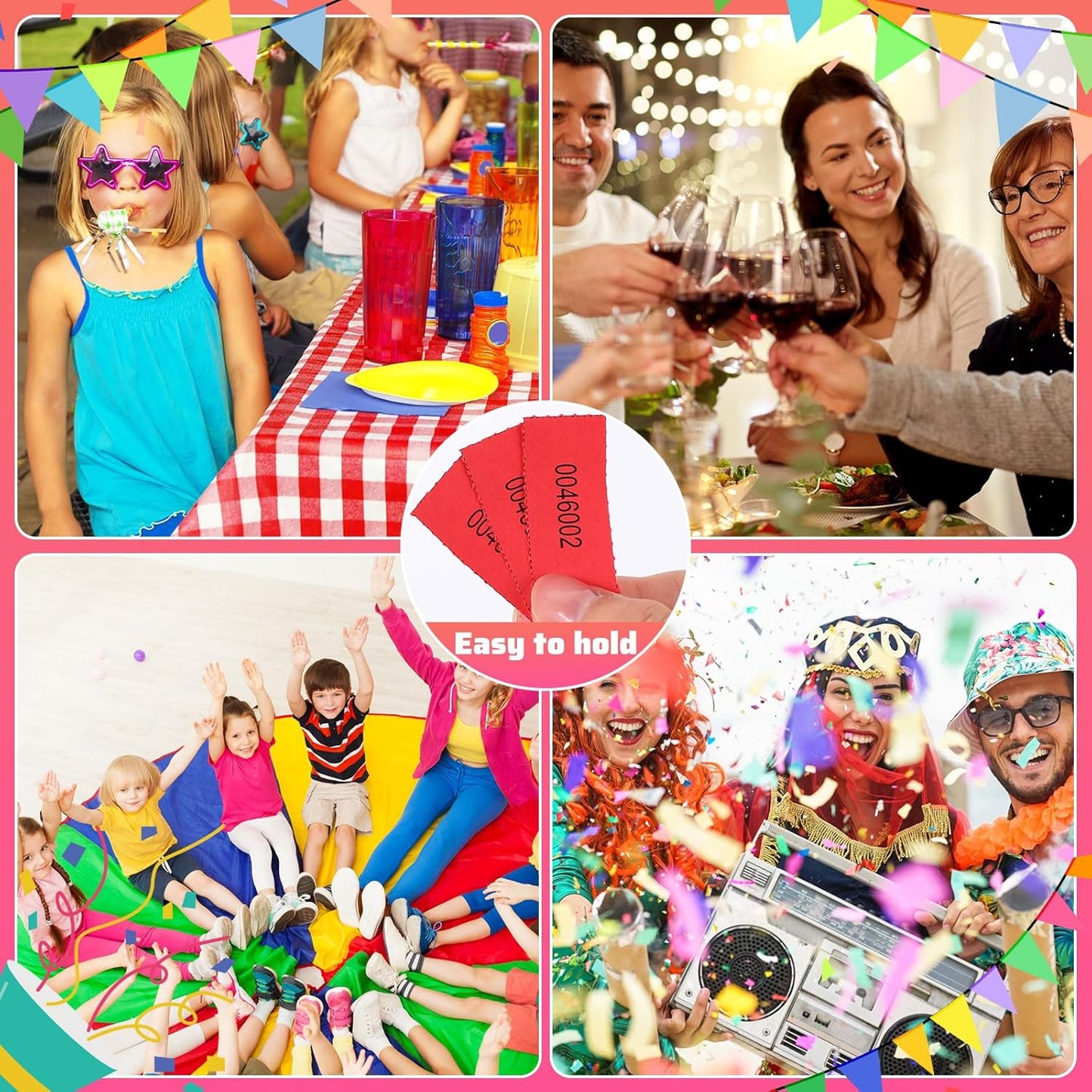 Kosiz 1000 Sheet 5 Bid Raffle Tickets Chinese Auction Tickets Sheets Auction Fundraiser Ticket Numbered with Name and Phone Number Per Sheet Raffle Tags for Silent Auction(Red)