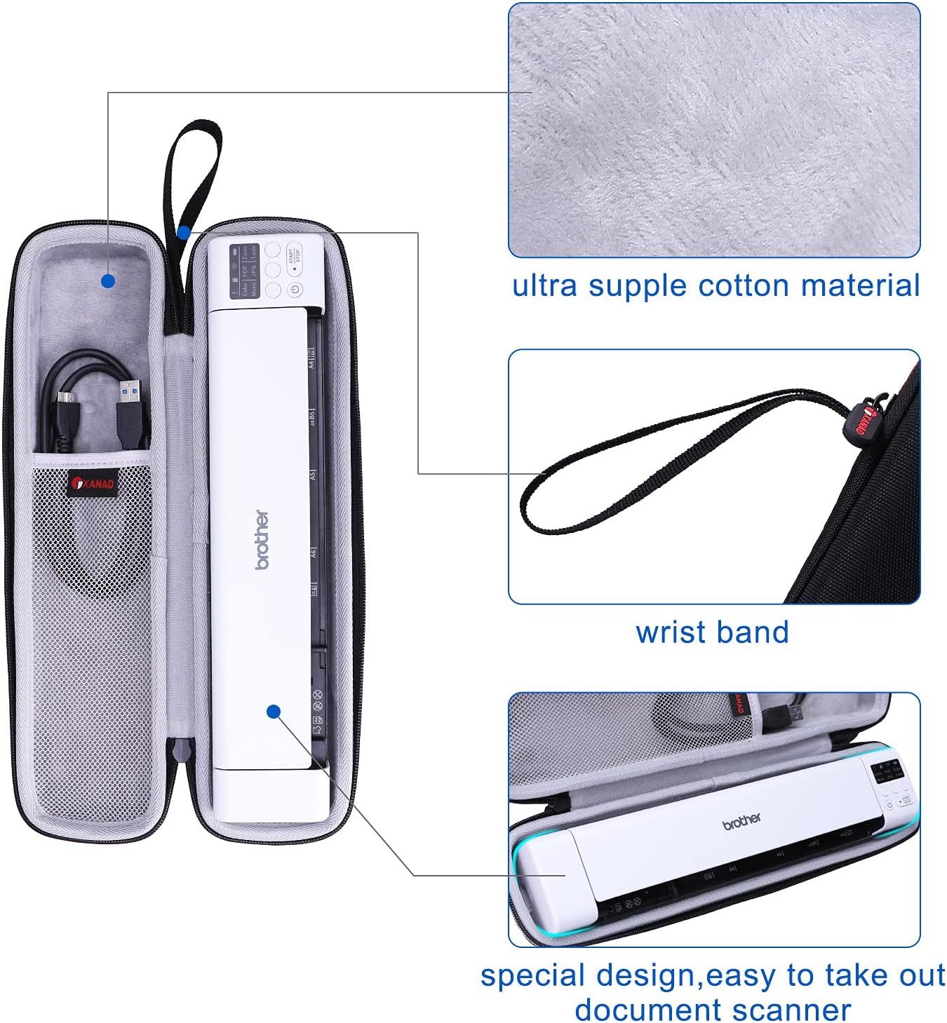 XANAD Hard Case for Brother DS-640 / DS-940DW/DS-740D / DS-720D/Doxie Go SE Duplex Compact Mobile Document Scanner(Light Gray)