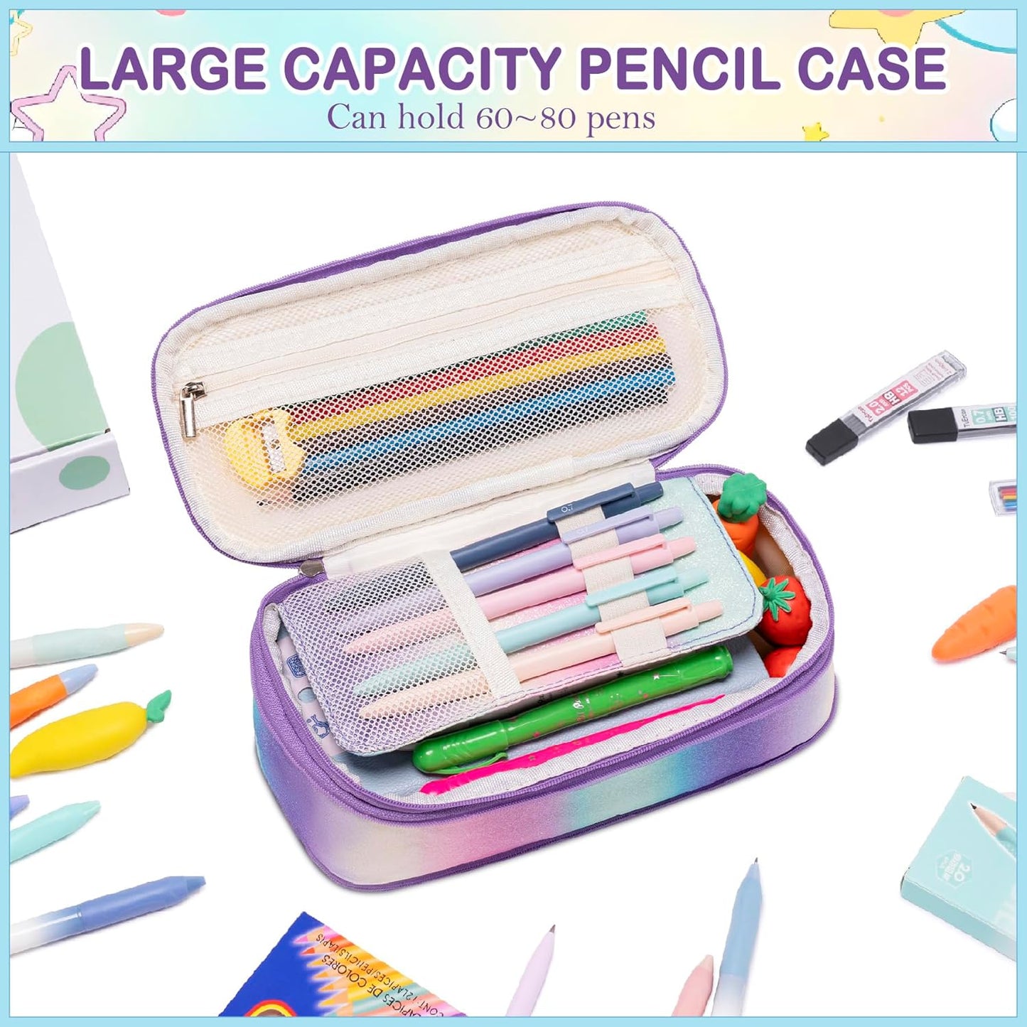 School Supplies Set for Teens Girls - Cute Pink Pencil Case, 10 Mechanical Pencils 0.5 0.7 2.0mm,12 Highlighters, 16 Pens, 452 Lead & Gel Refills Complete College Essentials, Drafting & Writing Kit