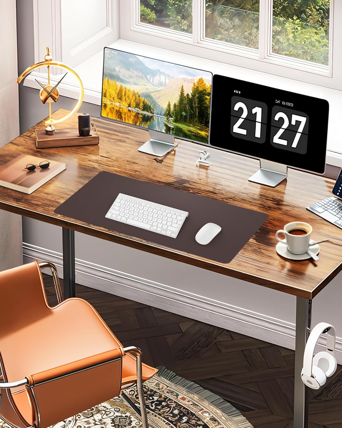 Leather Desk Pad Protector,Office Desk Mat,Large Mouse Pad, Non-Slip PU Leather Desk Blotter,Desk Pad,Waterproof Desk Writing Pad for Office and Home (Chocolate,35.4" x 17")