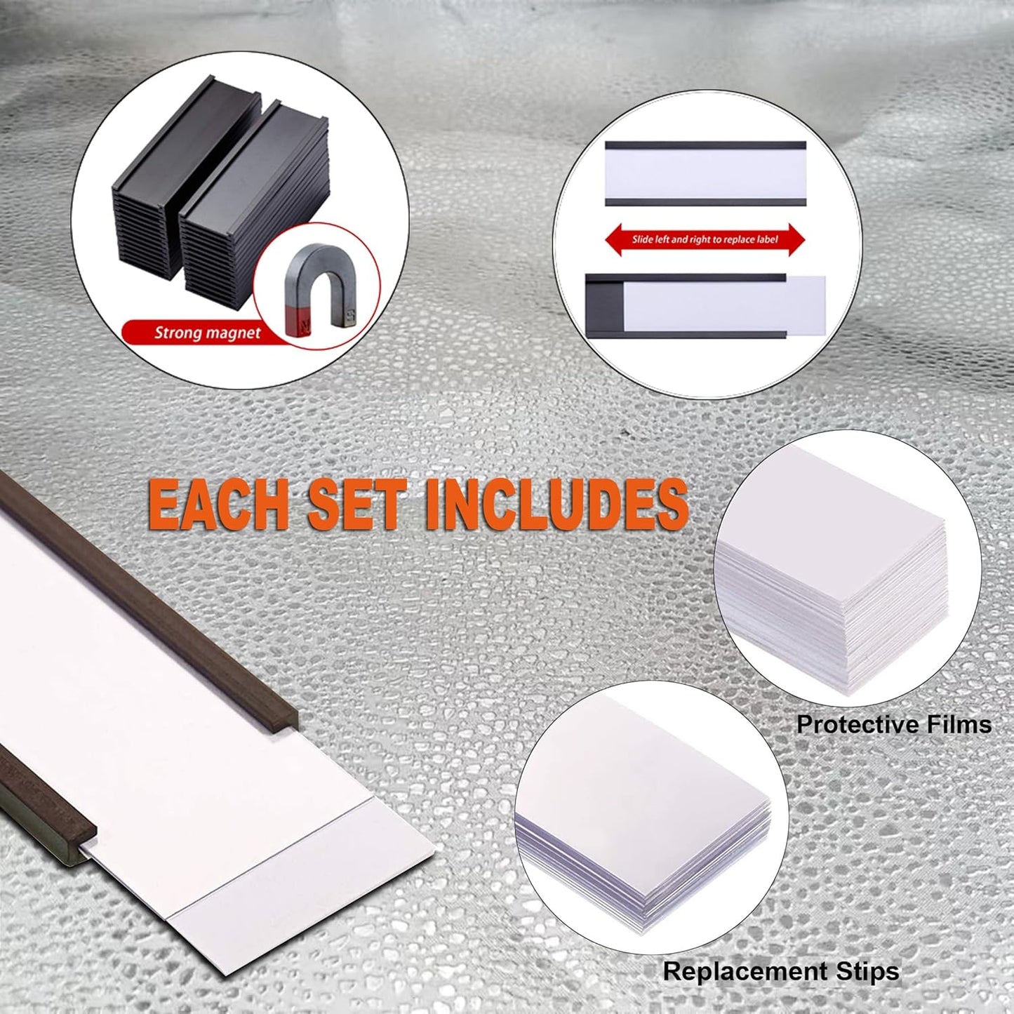 50 Pack C-Channel Magnetic Label Holders (1.6″ x 4″) with Paper Inserts & Clear Covers – Durable Magnetic Shelf & File Cabinet Labels for Metal Surfaces