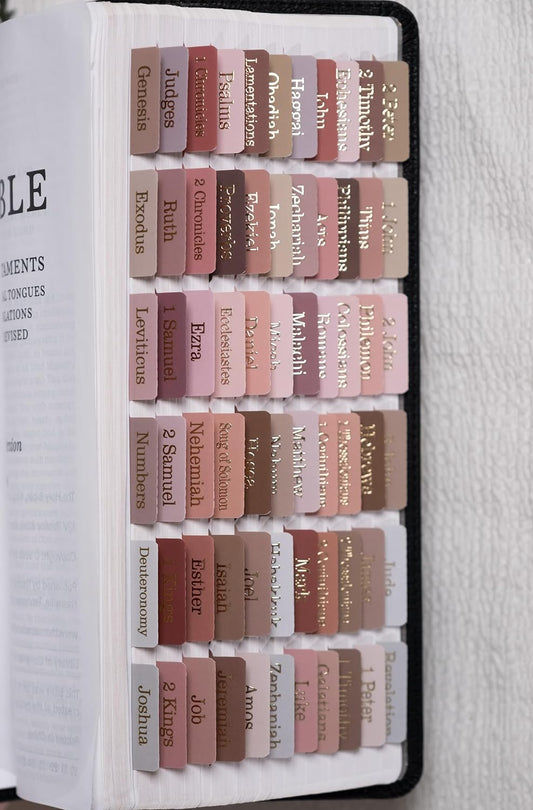 UPAFEXXI-Laminated Bible Tabs for Women and Men (Gold Foil Embossed Lettering) Reposition Large Print tabs, Easy to Read and Apply, 80 Bible Chapters Labels for Easy Navigation(Earth Tone Theme)