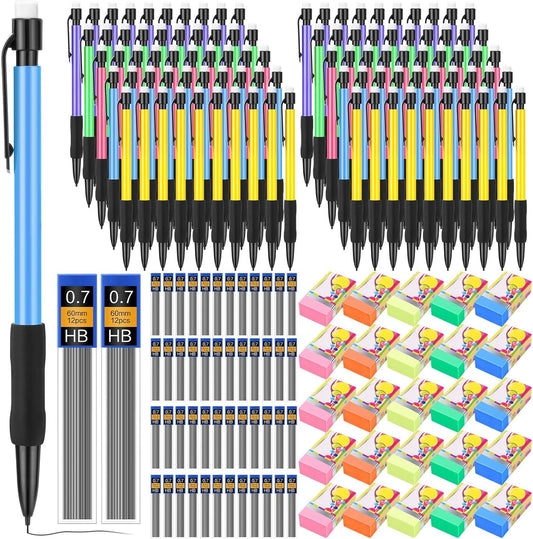 360 Pcs 0.7mm Mechanical Pencils Bulk Set Include 120 Mechanical Pencil 120 HB Lead Refills 120 Erasers for Art Office Classroom School Student Writing Drawing Sketching Supplies