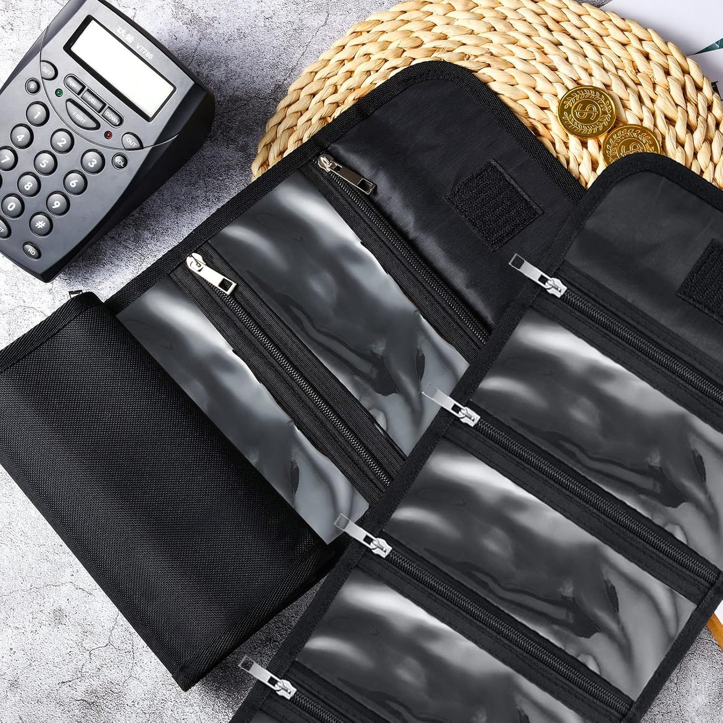 Money Organizer, Money Wallet for Cash with 8 Zippered Pockets Multipack Cash Bill Organizer Envelope Wallet for Budgeting Savings Travel Currencies Receipt Coupons Tips, Black(Black)