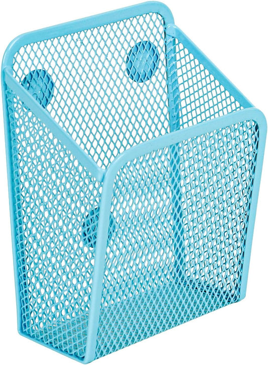 LUCYCAZ Magnetic Pen Holder - Single Magnetic Pencil Locker Holder Organizer, Blue Mesh Marker Holder Pen Basket for Whiteboard, Refrigerator and Locker