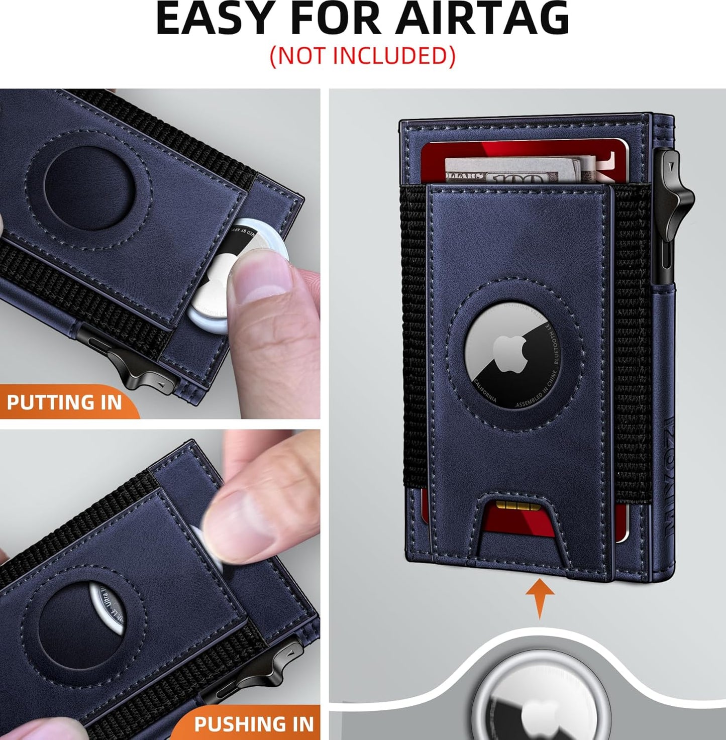 Airtag Wallet for Men, Slim Pop Up Credit Card Holder RFID Blocking Mens Minimalist wallet for 7-9 Cards ID Window, with Gift Box