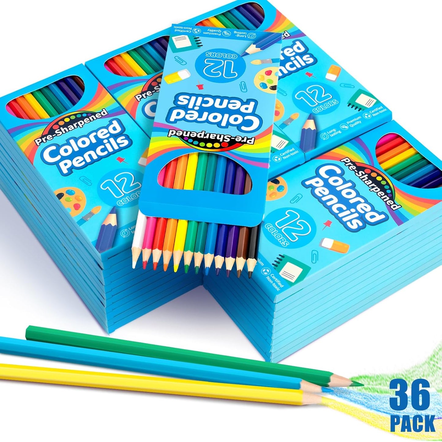 Jumlys 432 Count Colored Pencils Bulk for Kids, 36 Packs Pre-sharpened Coloring Pencils in 12 Colors, Bulk School Supplies for Teachers, Ideal Back to School Supplies & Classroom Prizes