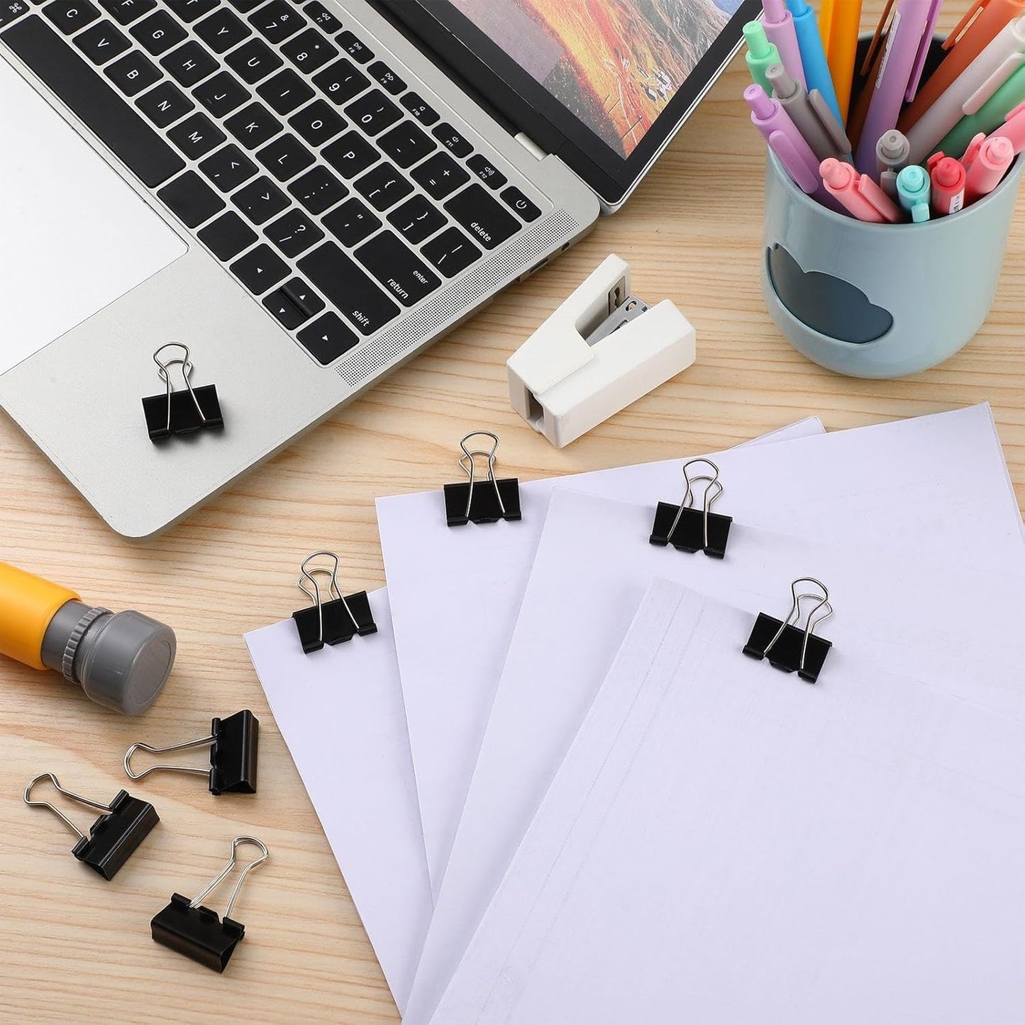 Jetec 500 Pieces 1 Inch Black Binder Clips Bulk Medium Paper Clamps Metal Paper Clips for Teachers Students Classroom Business Office and School Office Supplies