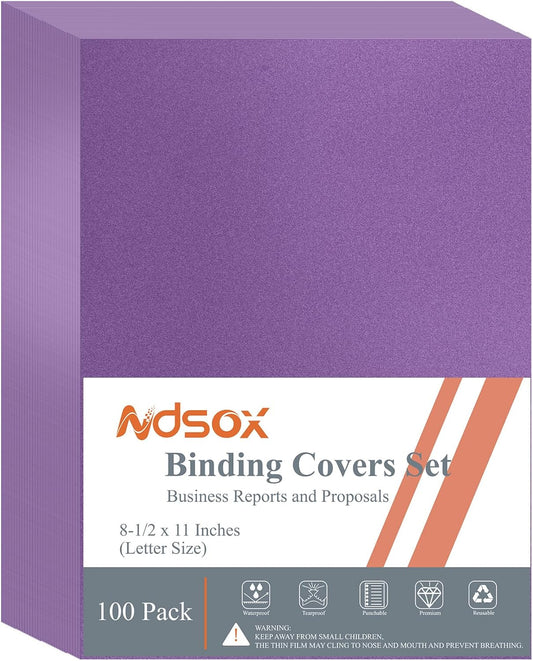 Ndsox 100 Pack 12 Mil Binding Presentation Covers Sand-Textured Polycover Report Covers for Letter Size Document Binding, Business Proposals, 8-1/2 x 11 Inches, Un-Punched, Square Corners, Deep Purple