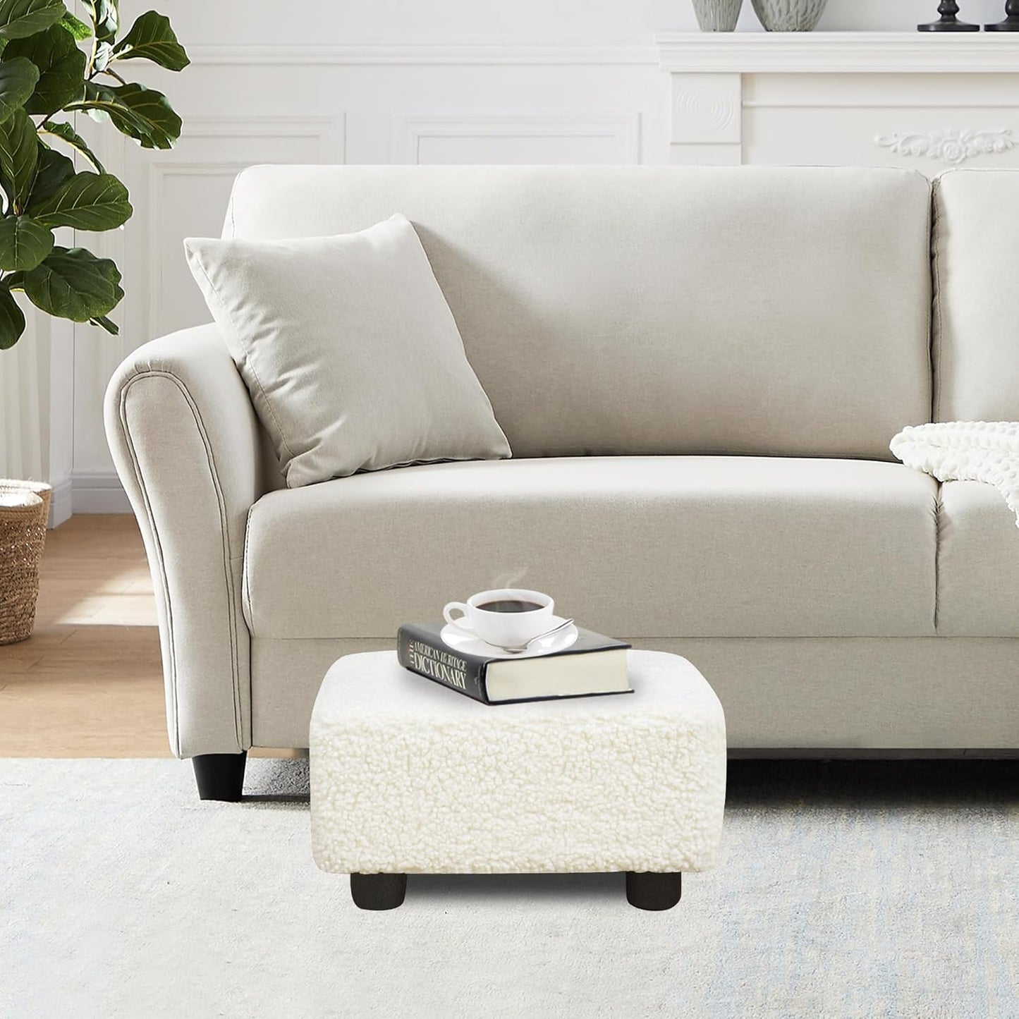 CAROLMADE Small Foot Stool Ottoman Footstool with Legs Under Desk Footrest for Living Room Bedroom and Office, Soft Ivory White