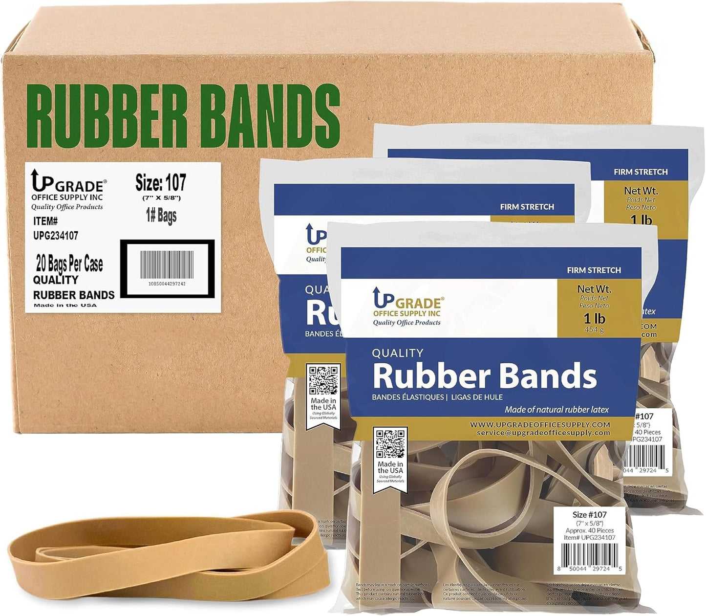 Upgrade Office Supply UPG234107PK3 Rubber Bands, Size 107 (7 x 5/8), 120 Bands, 1 lb 3-Pack, USA