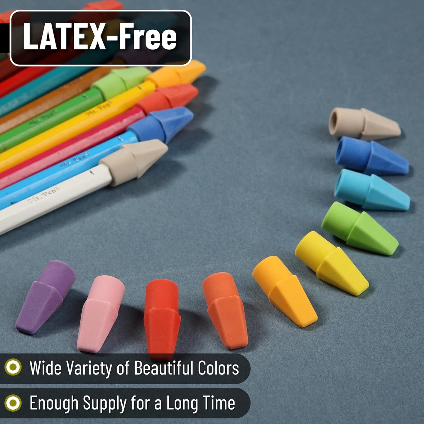 Mr. Pen- Pencil Erasers Toppers, 120 Pack, Colorful, Latex Free, No Smudge, Mr Pen Erasers for Pencils, Pencil Top Erasers, Eraser Caps, Eraser Tops