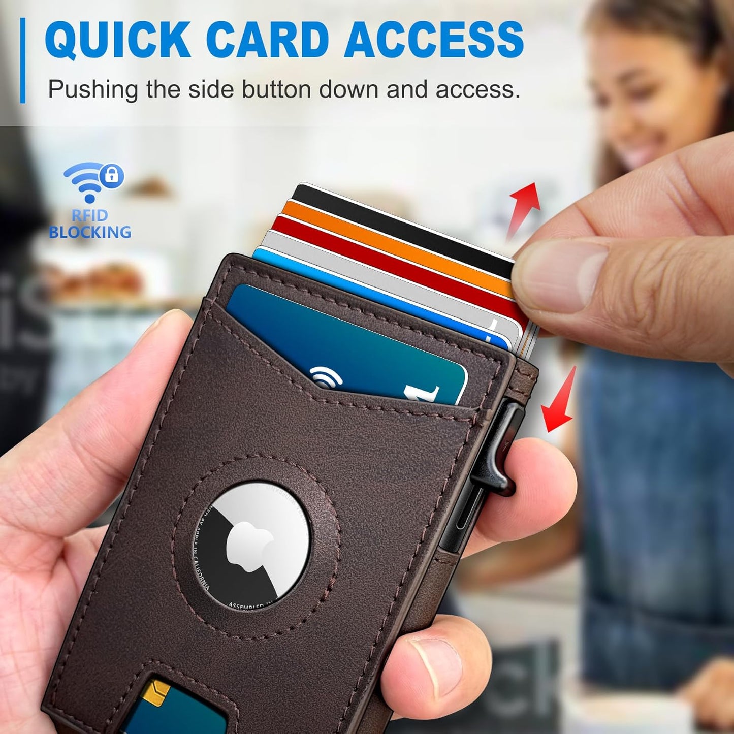 Airtag Wallet for Men,with Money Clip Gift Boxed,Slim Front Pocket Wallet RFID Blocking Metal Case Smart Pop-up Credit Card Holder in Magnetic Leather Flip