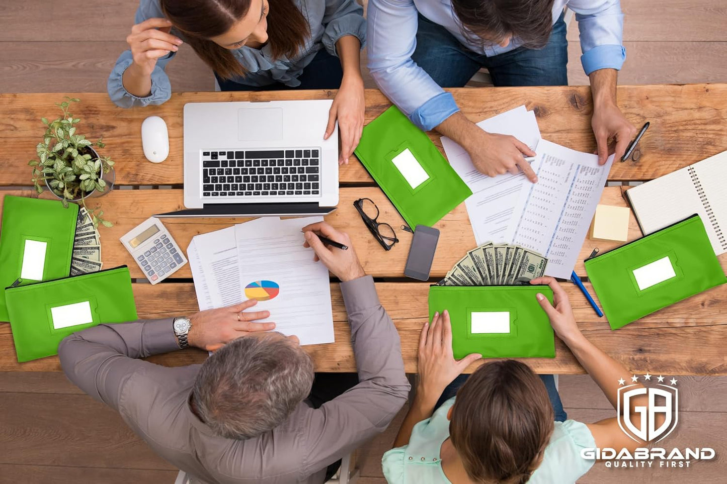 Money Bank Deposit Bag with Zipper | 11x6 inch | Light Green | Durable Leatherette Money Cash Coin Check Wallet Pouch for Men & Women with Framed ID Window and Blank Card | by GIDABRAND (1)