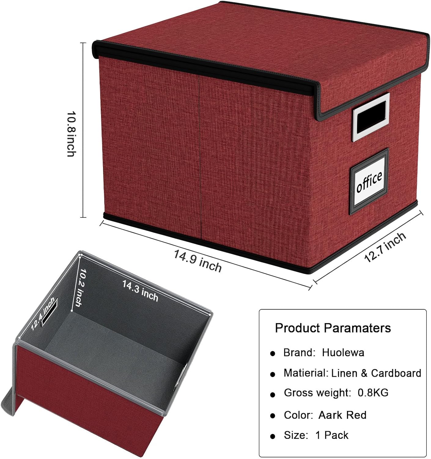 Huolewa File Storage Organizer Box with lid, Decorative Small Oragnizer Boxes for Hanging File, Linen Filing Box Cabinet with Plastic Slides for Office/Decor/Home Organization