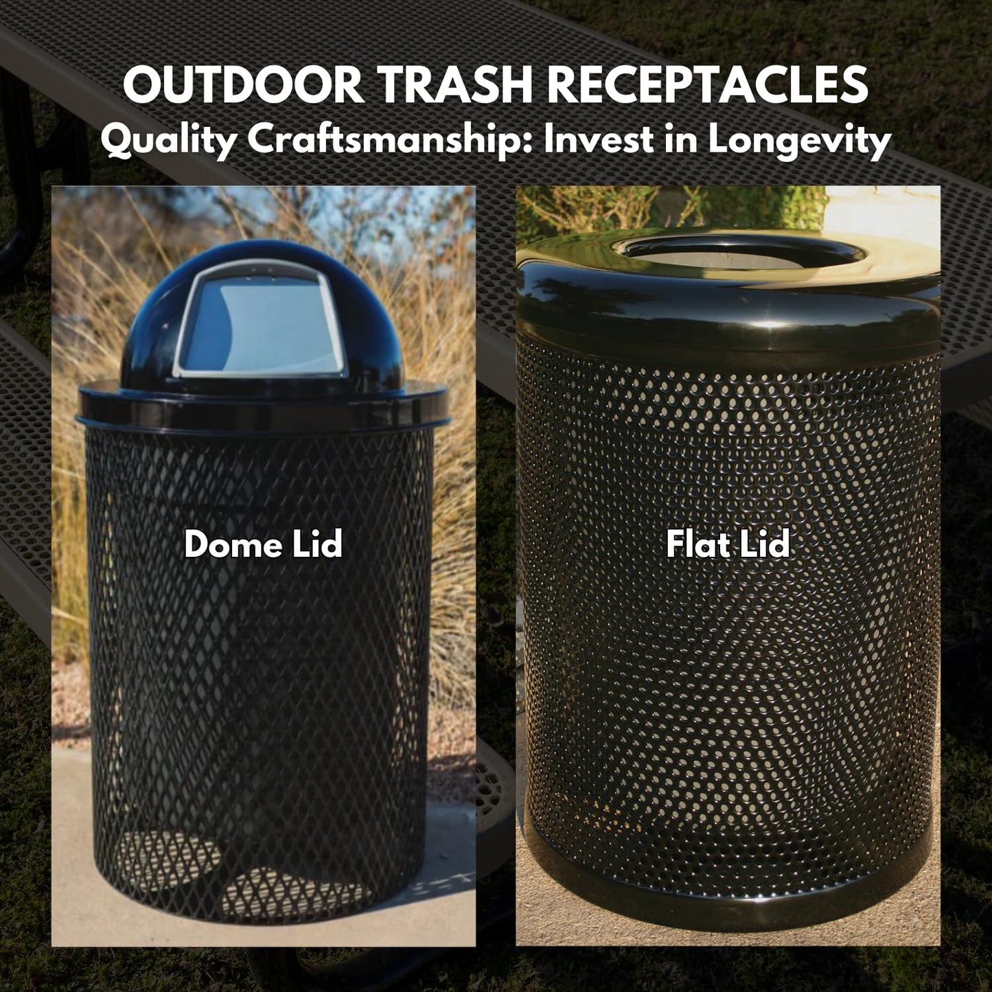 RDT-P-DGRN Heavy Duty Round Trash Receptacle with Dome Top, Liner Included, 32 Gallon, Dark Green, Made in America