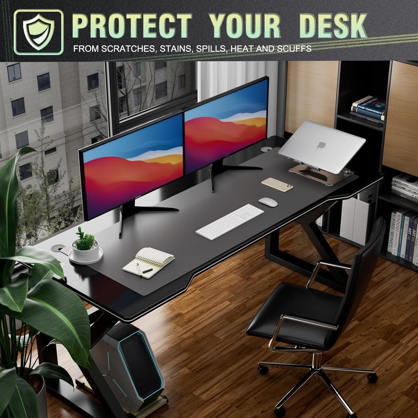 K KNODEL Large Office Leather Desk Mat, Mouse and Keyboard Pad, Computer and Laptop Mat, Desktop Protector and Cover, Writing Pad and Blotter (47.2"x17", Dark Gray)