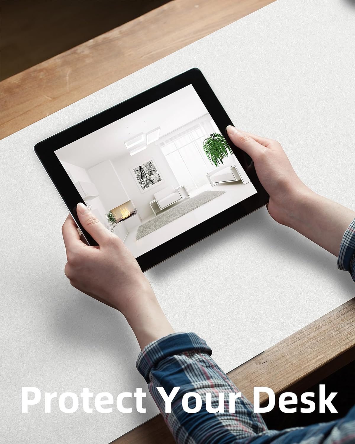 Leather Desk Pad Protector,Mouse Pad,Office Desk Mat, Non-Slip PU Leather Desk Blotter,Large Desk mat,Waterproof Keyboard mat for Office/Home/Decor (White,48" x 17")