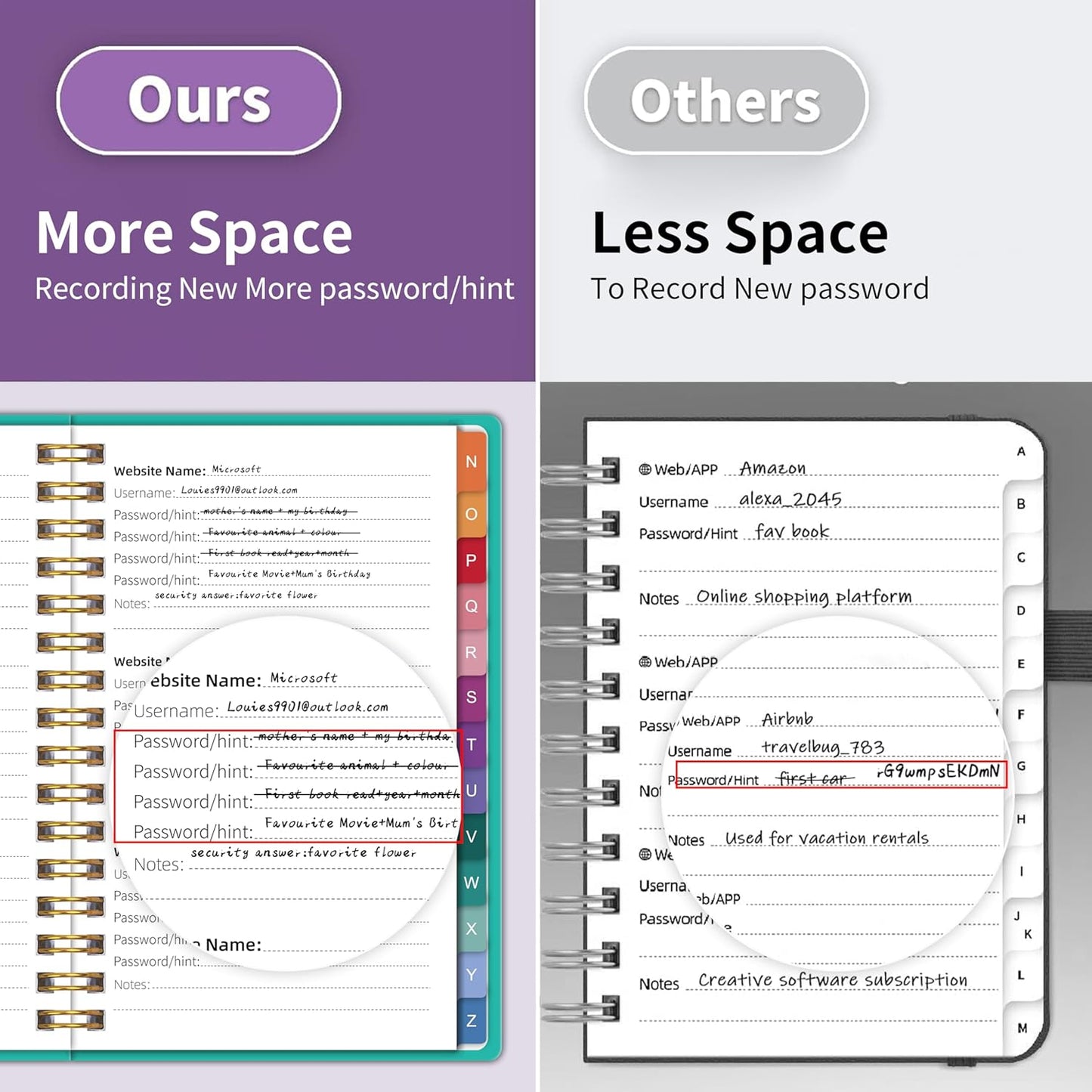 Spiral Password Book with Alphabetical Tabs - 5.8" X 8.2" Small Password Keeper Book with Inner Pocket for Seniors , Large Print, Hardcover, 450 Logins – Internet Password Organizer Notebook for Home & Office Use
