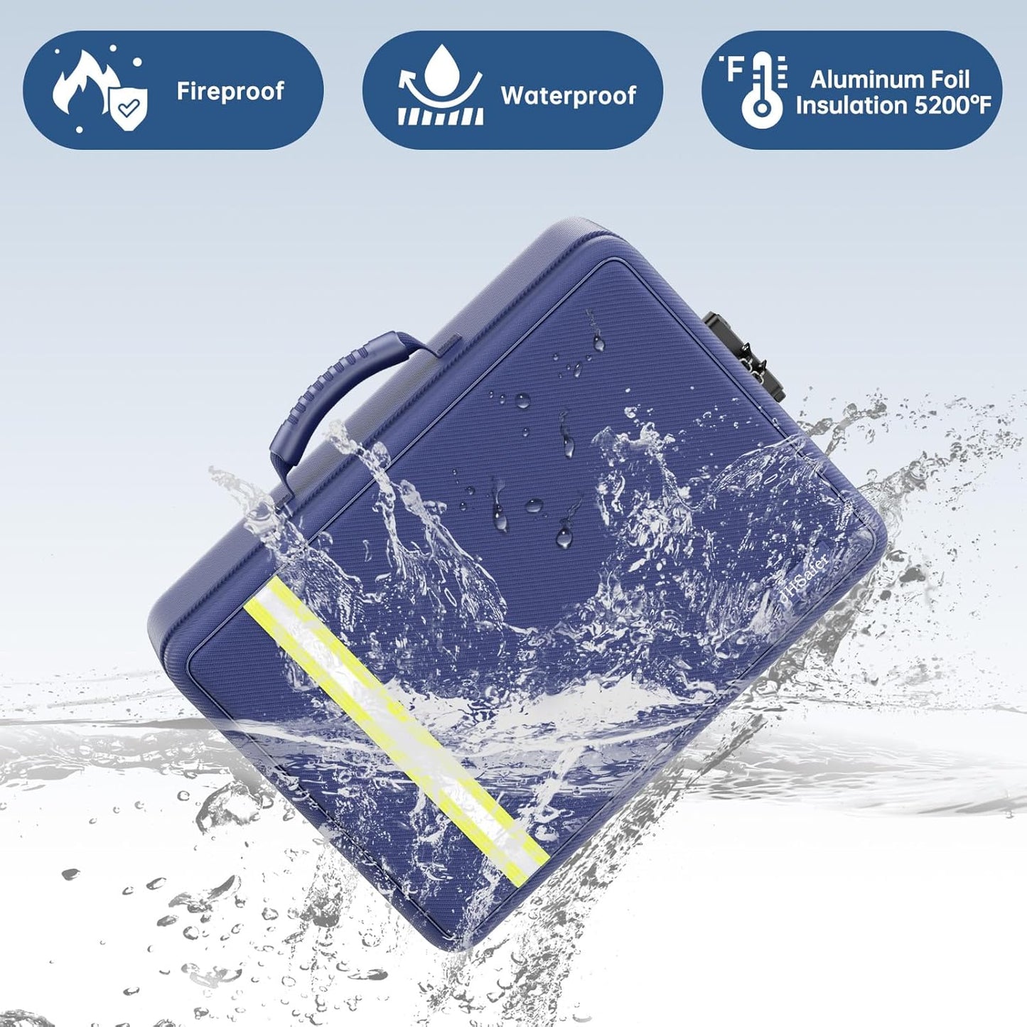 5200℉ Fireproof Document Bag, Insulated Document Box with Lock, Important Document Organizer with Waterproof Zipper, Portable Soft Home Travel Office Safe Storage with 13 Accordion File Folder,Blue