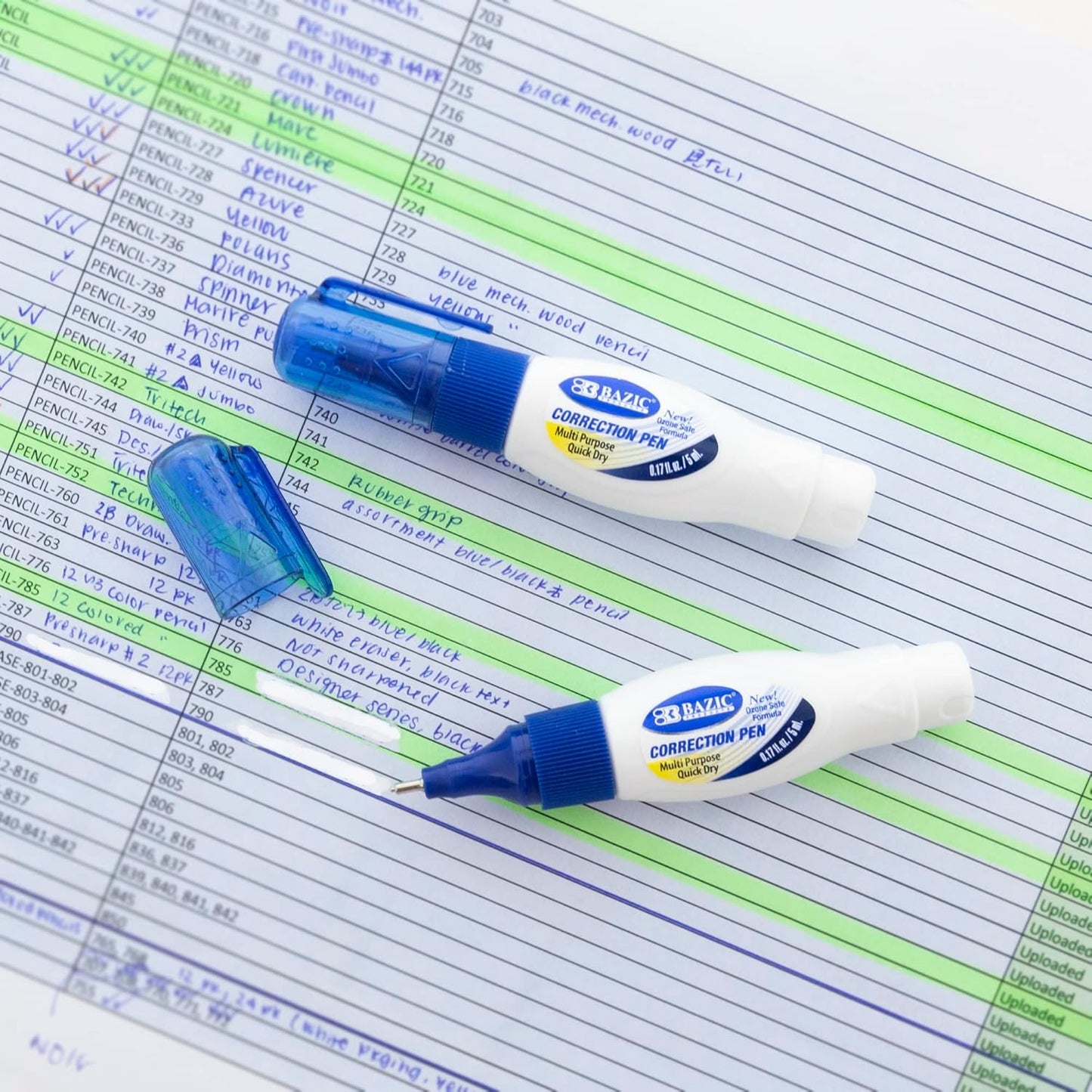 BAZIC Correction Pen (0.17oz/5 ml), Precise Metal Tip Applicator, Mini Fine Point Corrections Fluid, White Out Liquid (2/Pack), 144-Packs