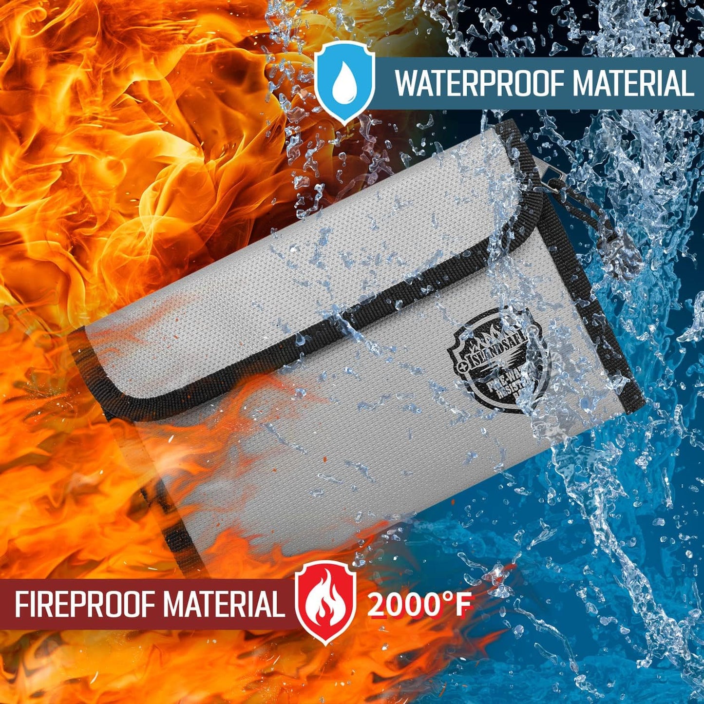 Fireproof Document Bag (5x8 inch), Waterproof Money Bag Pocket with Zipper Closure, Storage Pouch for Valuables, A4 A5 Document File, Cash, Credit Card, Passport (Grey)