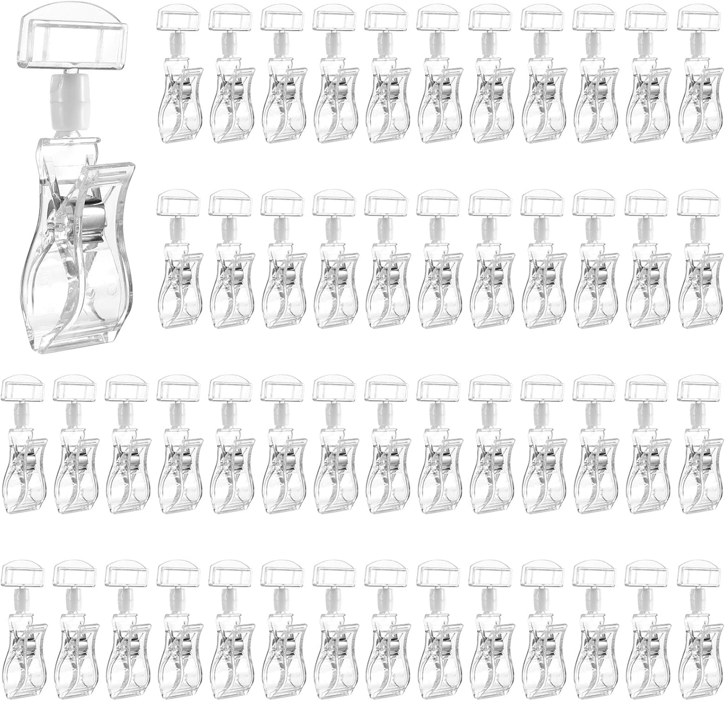 50 Pcs Plastic Sign Holder Clip Clear Food Signs Clip Swivel Price Signs Clip Rotatable Price Rack Shelf Clips for Merchandise Sign Clip Double Display Clips for Retail Cards