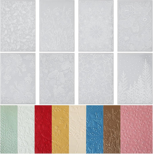 Geiserailie 8 Pieces Embossing Folders Embossing Machine Template Paper Card Heart Folders for Card Making DIY Flower Scrapbook Photo Album Craft Decoration 5.9 x 4.1 Inch(8 Pcs,Elegant Style)